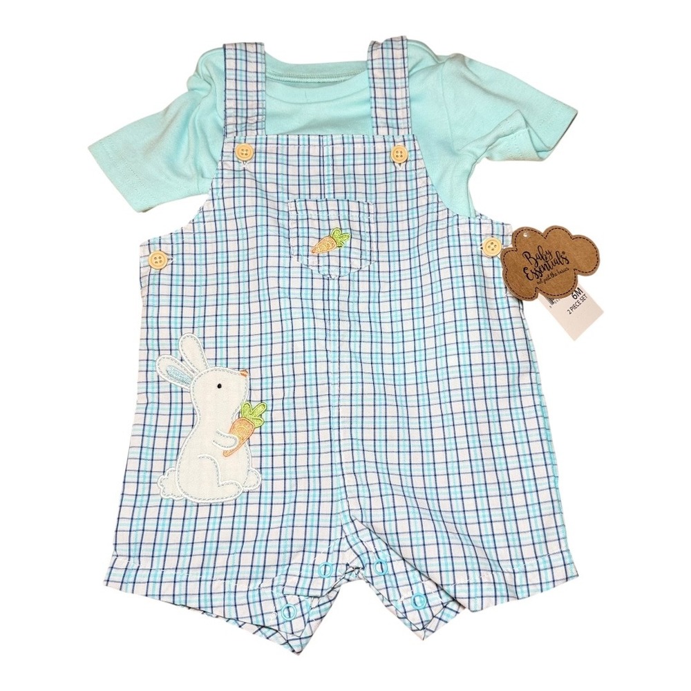 Easter Bunny Baby Essentials Romper Set 6M Blue Plaid Outfit NWT